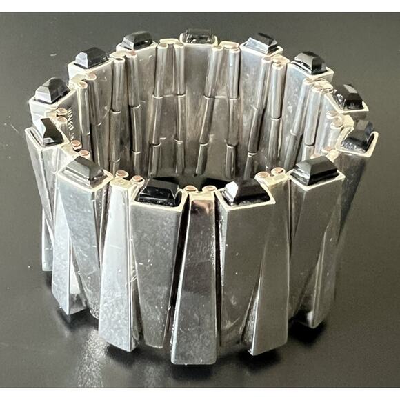 Antonio Pineda Taxco Mexico Sterling Silver Obsidian Matchstick Bracelet 195g - Picture 6 of 10